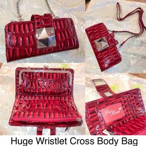 Crocodile Print Huge Wallet Change Purse Wristlet Cross Body Bag Clutch